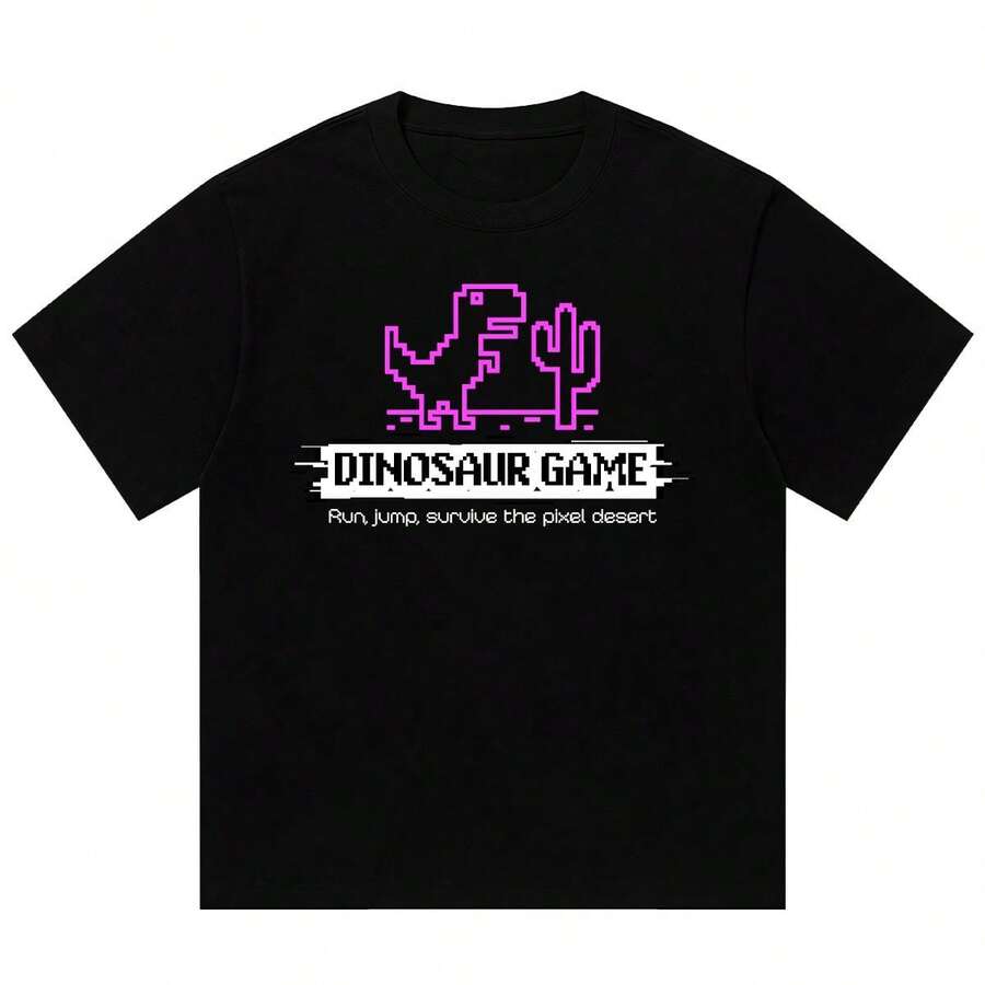 Boy Camiseta De Manga CaíDa Estilo Americano, Camiseta De Marca De Moda Con Estampado De PíXeles, Top Casual De Verano Para Hombre De 280G De Peso Pesado. - Negro - Ver 1