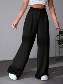 Pantalones Caqui De Pierna Ancha Lisos - Negro - Ver 6