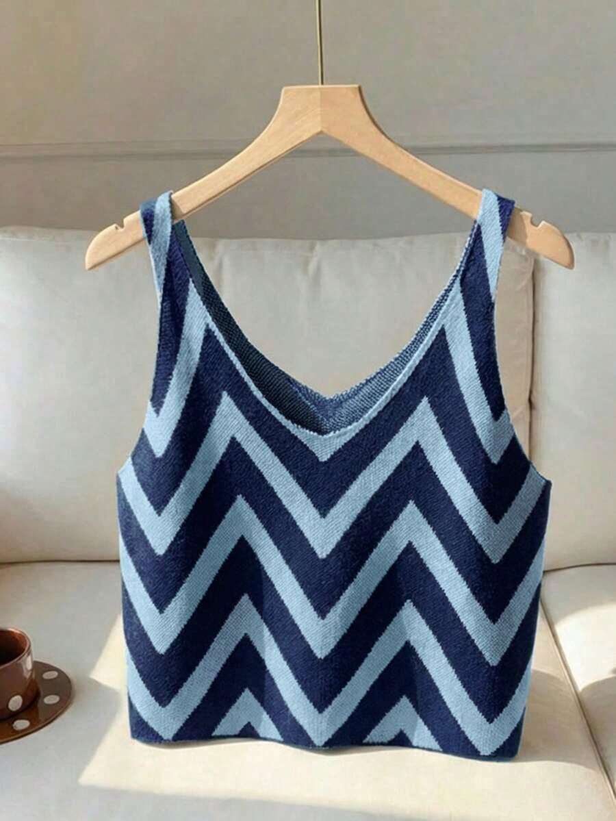 Blusa de punto de colores patchwork casual para mujer, versátil para uso diario - Multicolor - Ver 1