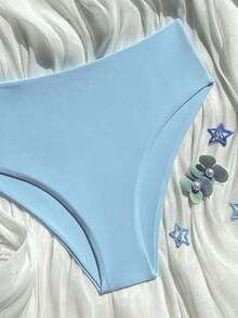 Bragas bikini de cintura alta unicolor - Celeste - Ver 4