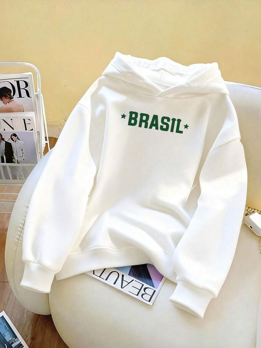 Brazil Women's National Team Sweatshirt, Winter, Elegant Hooded Jacket - Cold Weather Blouse - 白色 - 查看 1