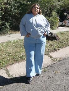 Enliva Pantalones holgados con diamantes lavados y aplicaciones, estilo veraniego, fluidos, Y2K, streetwear, para graduación, aeropuerto, estilo old money, talla grande - Lavado ligero - Ver 4