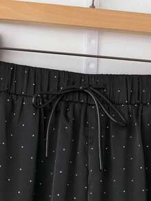 Pantalones rectos de cintura alta con goma elástica de satén, con brillos y anudado a la cintura - Amarillo - Ver 9