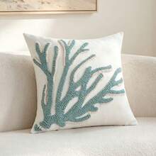 1pc Blue Coral Pattern Plush Throw Pillow Cover 45x45cm, Durable Canvas Decorative Cushion Cover Suitable For Sofa, Living Room, Bedroom, Modern Coastal Style Home Decor (Inner Pillow Not Included), Suitable For Spring And Summer - Light Blue - View 8