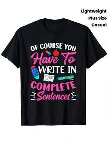 T-Shirt Y2K de diseño moderno con frase divertida 'Claro que tienes que escribir en oraciones completas' ideal para educadores y estudiantes muestra un estilo único y casual perfecto para cualquier ocasión combina comodidad y originalidad en una sola pieza - Negro - Ver 8