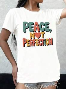 La paz es mejor que la perfección, camiseta de mujer , cómoda, de color blanco, elegante, ideal para regalo, con estampado moderno, lavable a máquina, para uso diario y de fin de semana, divertida y alegre, camiseta con un toque de humor, regalo para el Día de la Madre. Camiseta cómoda y versátil de manga corta. - Blanco - Ver 7
