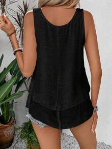 Camiseta de tanque de ajuste holgado de moda para mujeres de verano de vacaciones - Negro - Ver 2