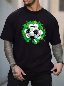 Imagen de balón de fútbol fusionado con trébol que simboliza la unión entre la pasión deportiva y la buena suerte inspirando energía positiva para los aficionados Camiseta de hombre - Negro - Ver 6