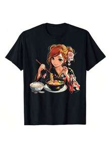 1 camiseta de anime, manga, cyberpunk, vaporwave, clásica y divertida para hombres y mujeres, 180g, 100% algodón, los diseños están impresos. Unisexo. - Negro 2 - Ver 1