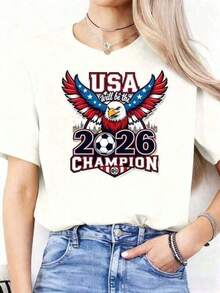 Camiseta temática de la Copa Mundial 2026, Camiseta de Campeón de la Copa Mundial 2026 de EE. UU., Camiseta para Fanáticos del Fútbol de EE. UU., Camiseta de la Copa Mundial, Camiseta con Gráficos de Fútbol de EE. UU.,, Camiseta Divertida Estampada de Cuello Redondo y Manga Corta para Mujer, Adecuada para Eventos Deportivos, Fiestas, Salidas, Deportes y Otros Regalos Festivos. - Negro - Ver 6
