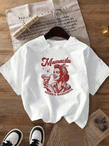 White Cotton T-Shirt With Retro Design "Mamacita Needs A Margarita", Fun And Casual Style For Parties And Everyday Wear, Women's Tops - 白色 - 查看 10