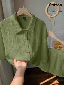 de 2 piezas de blusa y pantalón corto de mujer con estampado de biología marina de tela de bambú, nueva colección Primavera/Verano 2026.Ideal para invierno, Pascua, fiesta, playa, boda, graduación, elegante, casual, vacaciones, depor - Verde militar - Ver 5