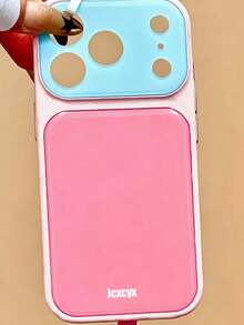 時尚極簡對比色手機殼,適用於 iPhone 17 Pro Max、17 Pro、17、16 Pro Max、16 Pro、16、15 Pro Max、15 Pro、15、14 Pro Max、14 Pro、14,創意清新雙色對比保護後蓋 - 藍粉紅色 - 查看 4