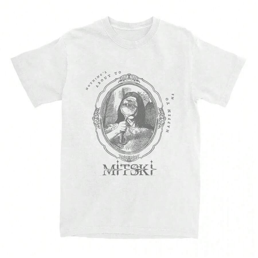 Camiseta Mitski Portrait de verano, manga corta, holgada, para mujer, cuello redondo, diseño informal de cantante, estampado gráfico, unisex, ropa de calle. - Blanco - Ver 1