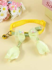 1/4pcs Cute Tulip & Bow Decor Adjustable Pet Collar, Suitable For Daily Use On Cats & Dogs, Happy Pets - Multicolor - View 9