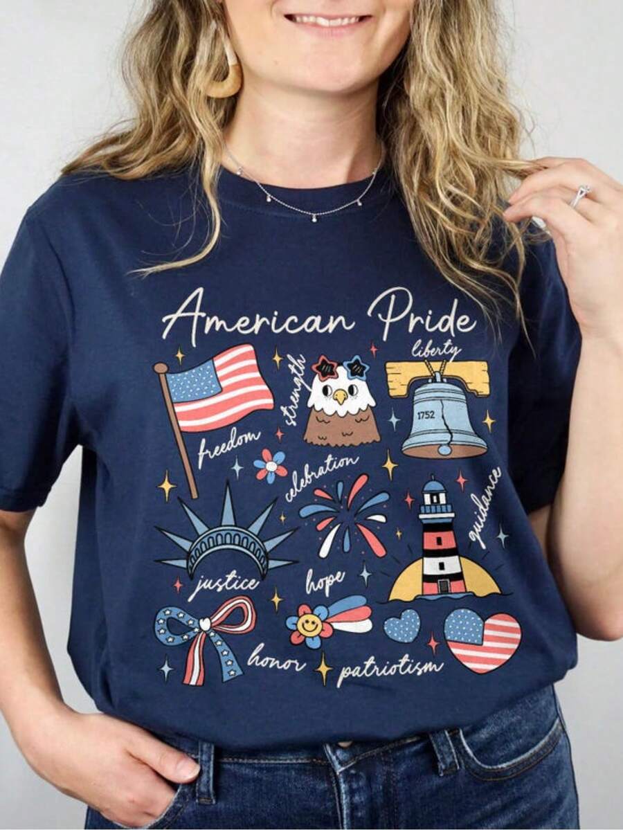 4th of July tShirt, Patriotic Independence Day Sweatshirt, American Shirts, Red White Blue Apparel, USA - Azul Marino - Ver 1