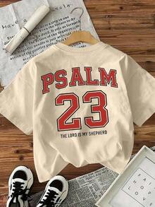 Camiseta Blanca Cristiana para Mujer  - Salmo 23 - El Señor Es Mi Pastor - Versículo Bíblico - Camiseta Blanca de Cuello Redondo - Caqui - Ver 3