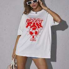 Camiseta divertida Hippie Big Fan para mujer, ropa de calle bonita Y2k con patrón de manga corta, camiseta inspiradora de dibujos animados Retro, ropa para mujer - forma - Ver 7