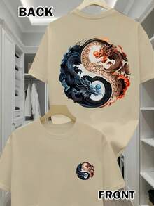 1pc Men's T-shirt 100% Cotton Double-sided Printing With Yin Yang Dragon Phoenix SML XL XXL XXXL Gift Summer Cool Casual Short Sleeve T-shirt - Albaricoque - Ver 2