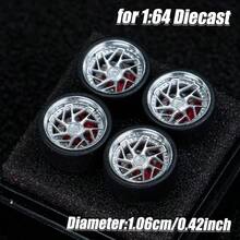 Llantas de ruedas de coche modelo a escala 1: 64, 4 Uds. 1 Juego de llantas de resina impresas en 3D con neumáticos de goma para  MINI GT  JDM, actualización de coche - BBS E88 Plata - Ver 6