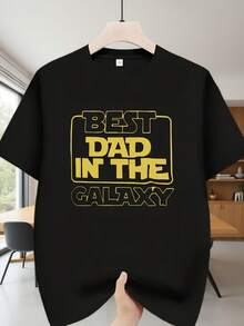 Men's Graphic T-Shirt "World's Best Dad" - Solid Color Crew Neck Casual Tee With Bold Yellow Lettering, Perfect For Outdoor Activities And Casual Wear | Casual T-Shirt | Bold Graphic Tee | Comfortable Fit - 黑色 - 查看 2