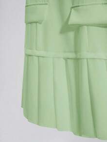 Vestido de tejido blanco de corte elegante, estilo francés, con cuello redondo, sin mangas, cinturón en la cintura, dobladillo plisado para mujeres, ideal para primavera/verano, negocios casuales, graduación - Azul marino - Ver 9