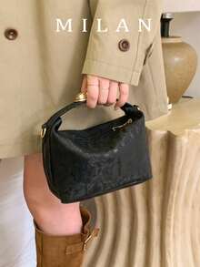1pc Mini Striped Print Box-Shaped Bag, PU Adjustable Shoulder Strap Crossbody Bag With Zipper, Fashion Women's Handbag For Daily Use, Dating, Shopping, Work - Black - View 2