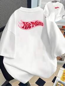 Camiseta estampada de manga corta, Hot Moms, estilo llama rosa, camiseta casual de moda para mujer, top casual de manga corta y cuello redondo, para verano y primavera, ropa de mujer 100% algodón. - Blanco - Ver 7