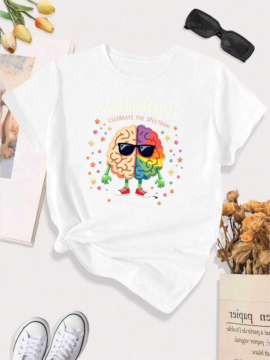 Las camisetas para mujer celebran la neurodiversidad, con camisetas deportivas casuales para mujeres de talla grande. - Blanco - Ver 1