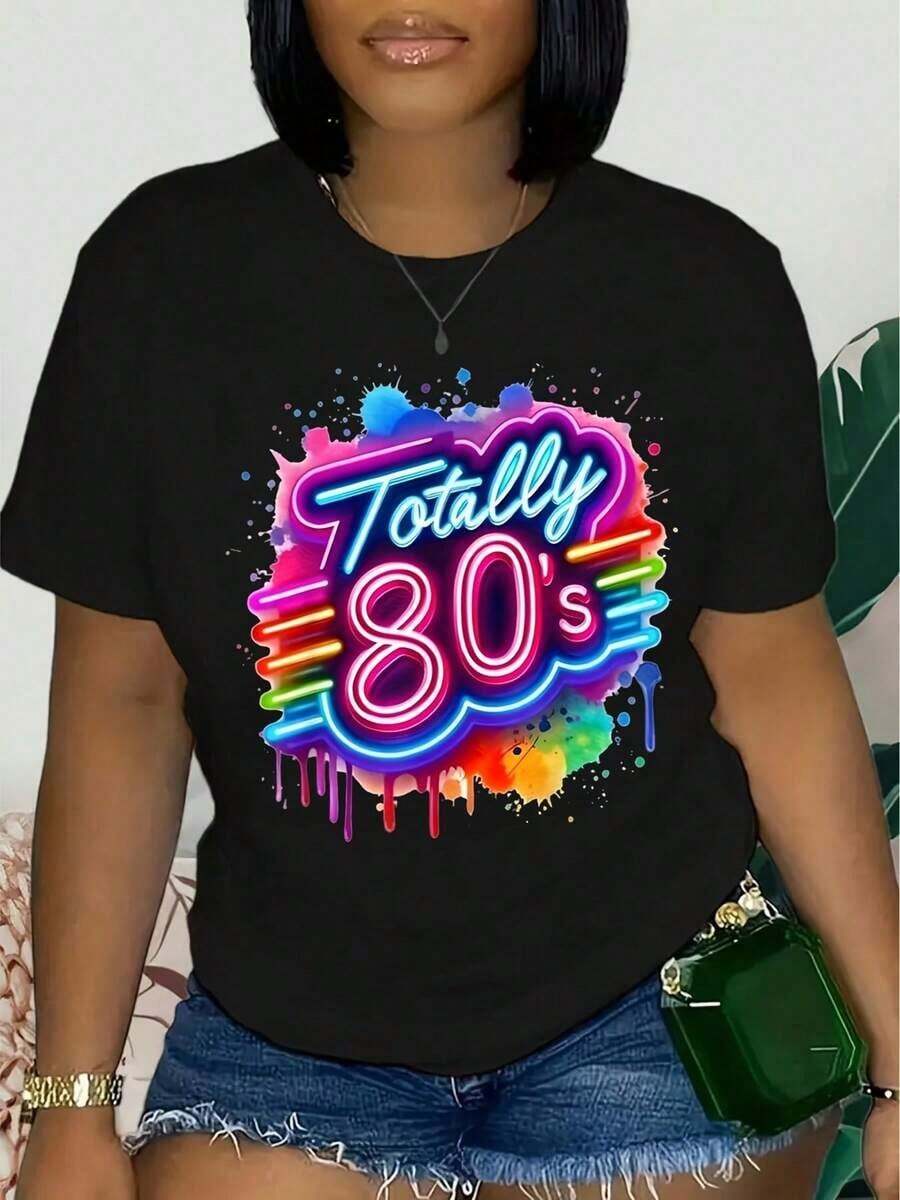 Camisetas de manga corta con cuello redondo para mujer, ropa casual de primavera y verano, camisetas con estampado gráfico, playeras de mujer - Negro - Ver 1
