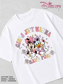 Women's Pure Cotton T-Shirts With Disney Minnie Mouse Castle Fireworks Print. Double-Print Design On The Front And Back, Sweet And Girly Style, Suitable For Theme Park Outfits, Dates, And Outings With Friends. - 白色 - 查看 2