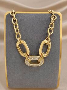 1Pc 18K Gold Plated Luxury Elegant Stainless Steel Link Clasp Bracelet For Women – Graduated Cuban Chain With Center Cubic Zirconia Clasp, Summer Bohemia Beach Jewelry, Vacation Season, Gifts For Mom, For Daily Party Dates Gala Wedding Valentine Anniversary Music Festival Christmas, Dates, Easter Day - Multicolor - View 6