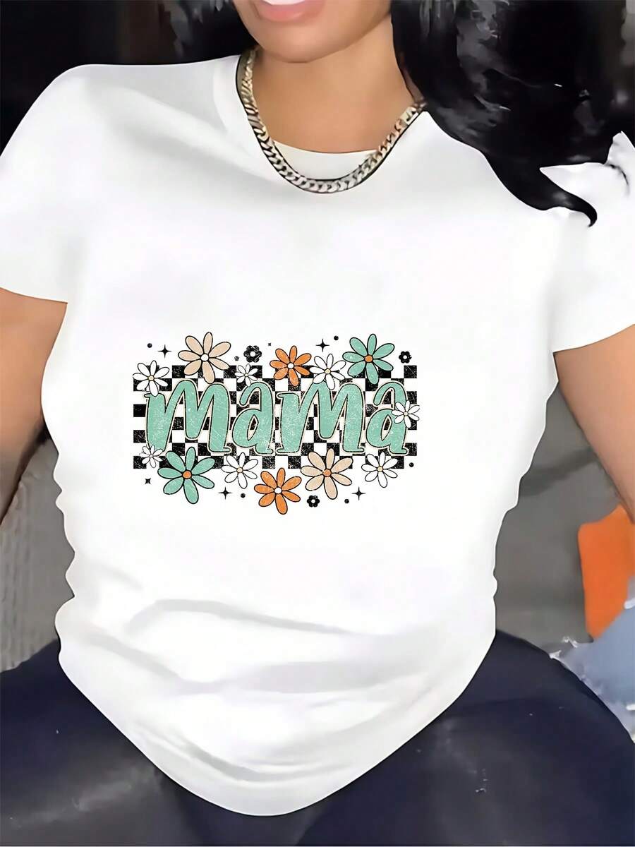 Mom's Printed Plaid T-Shirt | The Perfect Gift For Mother's Day And Family Gatherings. | Soft And Stylish, Suitable For Everyday Wear. Comfortable And Versatile Short-Sleeved T-Shirt. - 白色 - 查看 1