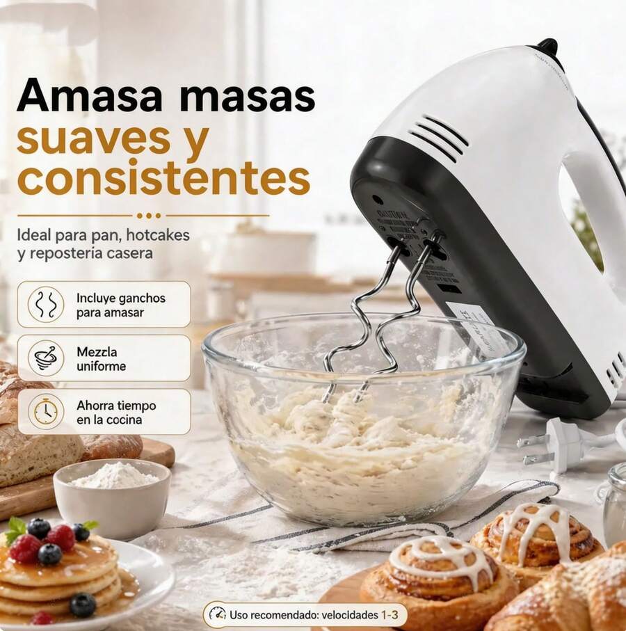 Torstellar Batidora De Mano Con 7 Velocidades, Batidora Amasadora Para Repostería Con 2 Varillas , Diseño Compacto, Portátil Y Ligero, Ideal Para Repostería, Mezclar Masa, Preparación De Alimentos, Batir Claras, Montar Nata, Hacer Pan Y Masas Pesadas, Uso Doméstico Y Cocina Diaria, Regalo Perfecto Para Amantes De La Cocina - Ver 1
