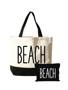 女款大號印花「Beach」托特包－夏季度假必備，大容量沙灘包，多功能手提包，時尚便攜單肩包，旅行盥洗包、化妝包、泳衣收納包，適用於辦公室、海灘、度假、購物、派對、學校，適合作為旅行紀念品、教師節禮物、開學禮物、派對小禮、節日禮物 - 彩色 - 查看 14
