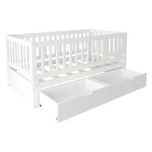 MERAX Convertible Toddler Bed With Storage Drawers, 3-In-1 Solid Wood Kids Daybed With Removable Guardrails, Compatible With Standard US Toddler Mattresses, White - White - View 9