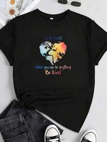 1 pieza Camiseta "En un mundo donde puedes ser cualquier cosa, sé amable", Camiseta Arcoíris "Sé amable", Camiseta "Sé amable", Camiseta "Lenguaje", Camiseta "Amabilidad", Camiseta "Acuarela Sé amable", 180g Algodón 100% - Blanco 3 - Ver 8