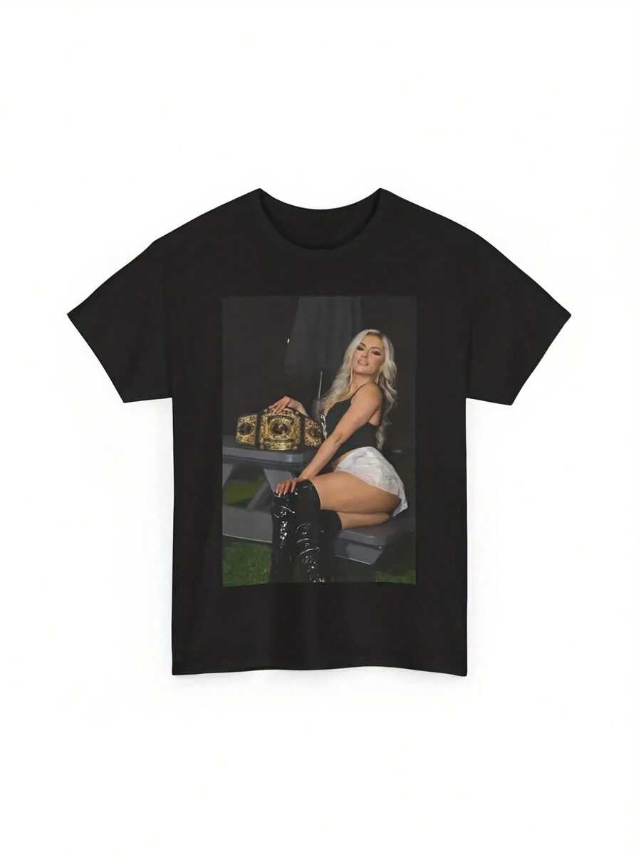 Camiseta Unisex 100% para Hombre y Mujer, Estilo Lucha Libre, Cinturón de Campeonato Femenino, Suave, Prenda Esencial de Ropa Urbana Casual para Todas las Temporadas, Estilo Versátil para Todas las Temporadas, Uso Diario Asequible y Regalo Perfecto para Fans y Amigos - 220G - Negro - Ver 1