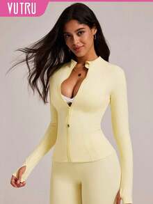 2026 VUTRU Women's Slim Fit Sports Jacket With Thumbholes And High Collar, Spring - Goose Yellow - View 3