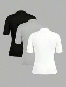 Set de 2 camisetas de manga larga y cuello alto ajustadas como capa base para mujer, adecuadas para la transición de otoño y para salir - Multicolor - Ver 2