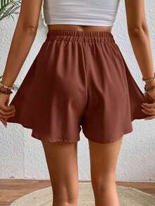 Shorts de pierna ancha con cintura ajustable para el verano - Marrón - Ver 2