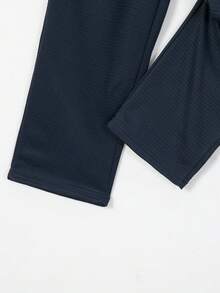 2pcs Men's Set: Contrast Button Collar Short Sleeve Polo Shirt + Slim Fit Drawstring Waist Pants, Lightweight Casual Breathable Summer Outfit - Navy Blue - View 11