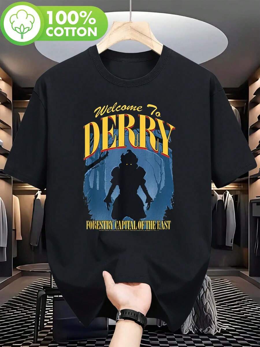 Interesante Camiseta de Manga Corta para Hombre con Impresi￳n de "Bienvenido a Derry, la Capital Forestal" de la Serie   Horror TV. Ropa de Descanso para Hombre, Transpirable, Ideal para Todas las Estaciones, Unisex, Cuello Redondo