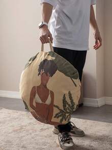 Almofada de chão redonda com estampa personalizada e alça para transporte, acolchoada e espessa - Puff de chão portátil estilo boêmio - Diâmetro: 60 cm - Cinza escuro - Ver 1