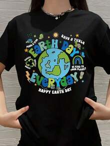 100% algodón, Camiseta de Mujer para el Día de la Tierra, Camiseta con Estampado Gráfico de Concientización: "Feliz Día de la Tierra Todos los Días", "Planeta Amigable", "Salva una Tortuga", "Planta un Árbol", "Recicla, Reutiliza", "Sé Amable con tu Planeta". Regalo para el Día de la Tierra para Mujeres, Hombres y Niños. - Negro - Ver 6