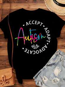 Camiseta de Apoyo y Concientización sobre el Autismo con Mensaje Vestible para Orgullo y Defensa de la Comunidad Autista, 220g - Estilo Urbano Vintage, Unisex, de Algodón, Manga Corta, Cuello Redondo, 100% Algodón - Negro - Ver 4