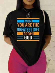 Camiseta única para mamá con el diseño y2k que destaca el mensaje ERES EL REGALO MÁS GRANDE DE DIOS ideal para cualquier ocasión y tributo a las mamás modernas perfecta para regalar en el Día de las Madres una prenda cómoda y estilosa para demostrar tu amor - Negro - Ver 1