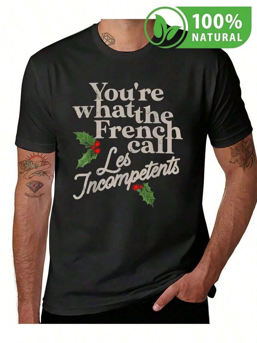 Camiseta negra divertida con diseño francés Les Incompetents ideal para regalos navideños moda unisex casual tela suave y cómoda estilo único y atractivo juvenil perfecta para destacar en fiestas sorprende a tus amigos con este look original y moderno estilo urbano cool - Negro - Ver 1