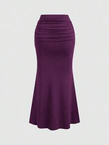Conjunto de 2 piezas de top sin mangas con decoración de flor metálica de color café y falda de cola de pez para mujer, para otoño/invierno - Morado - Ver 6