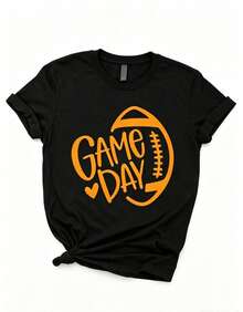 Artículo de moda: 3 Camiseta casual de manga corta para mujer con estampado de árbol de fútbol para el día del partido, camiseta de manga corta con cuello redondo para mujer, top deportivo casual transpirable de algodón puro, regalo para las fiestas, camiseta de primavera con diseño de mariposa para Pascua. - Negro - Ver 2